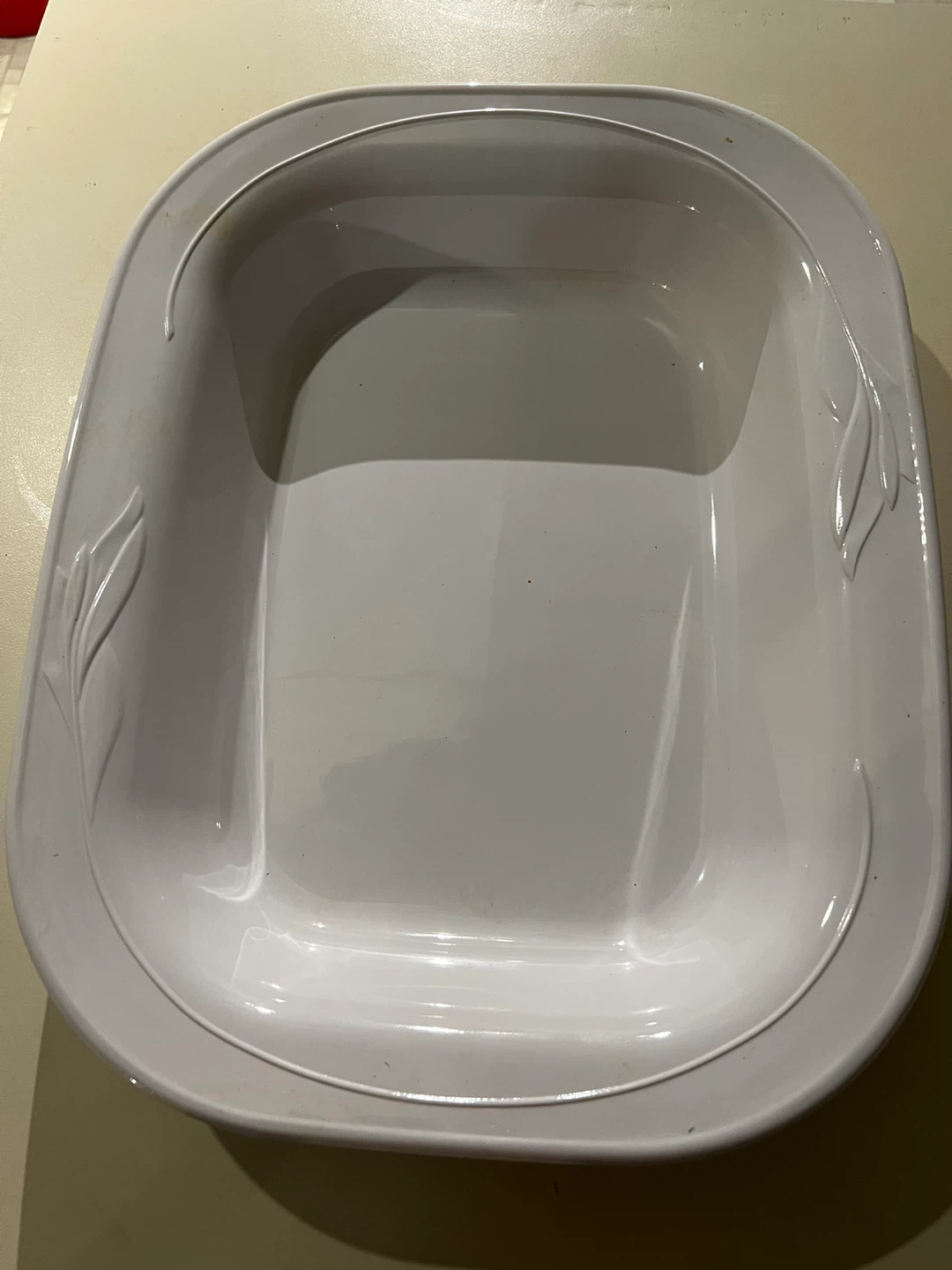White Serving Dish with Leaf Detail