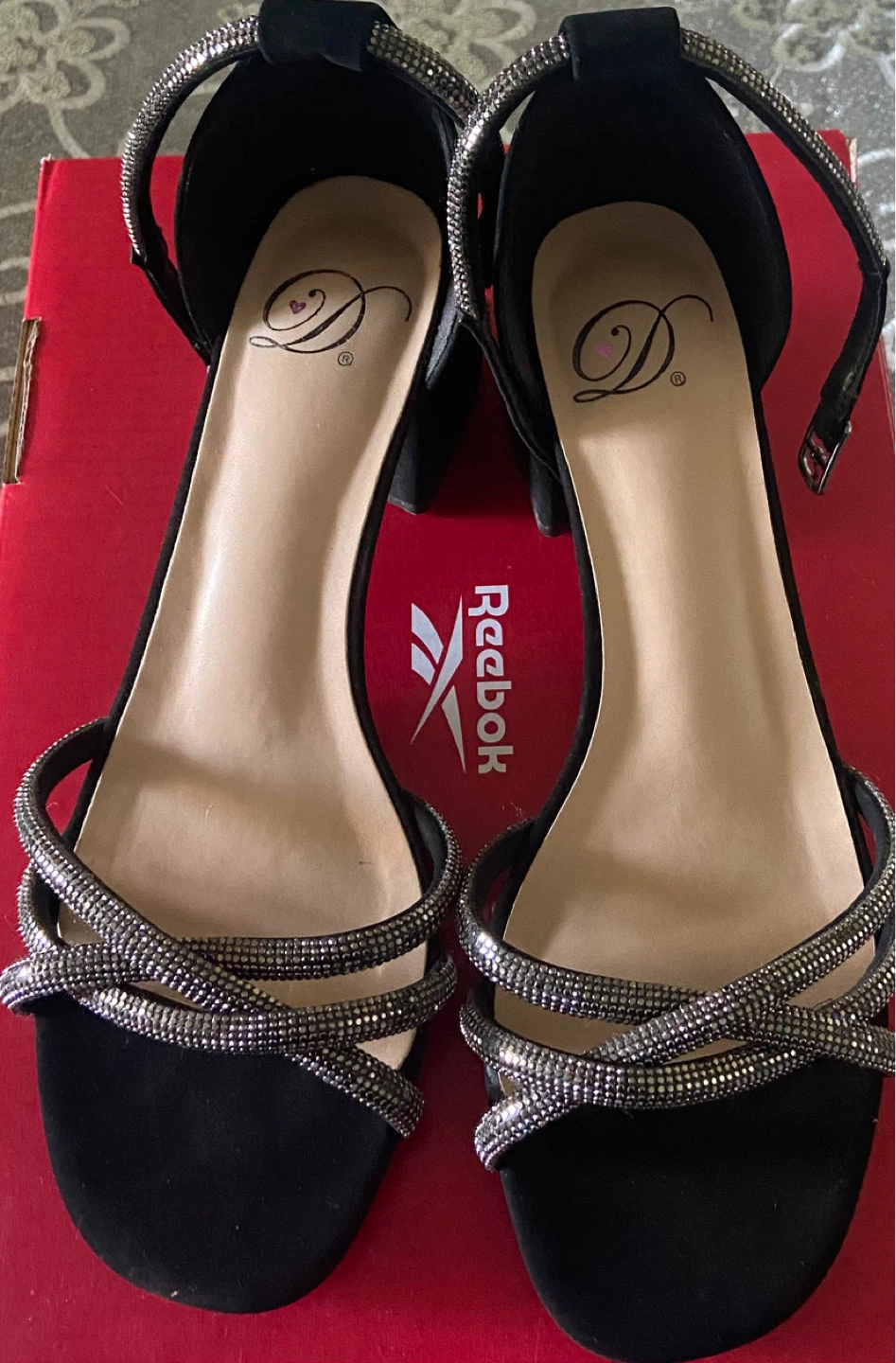 Black Sparkle Strap Heels