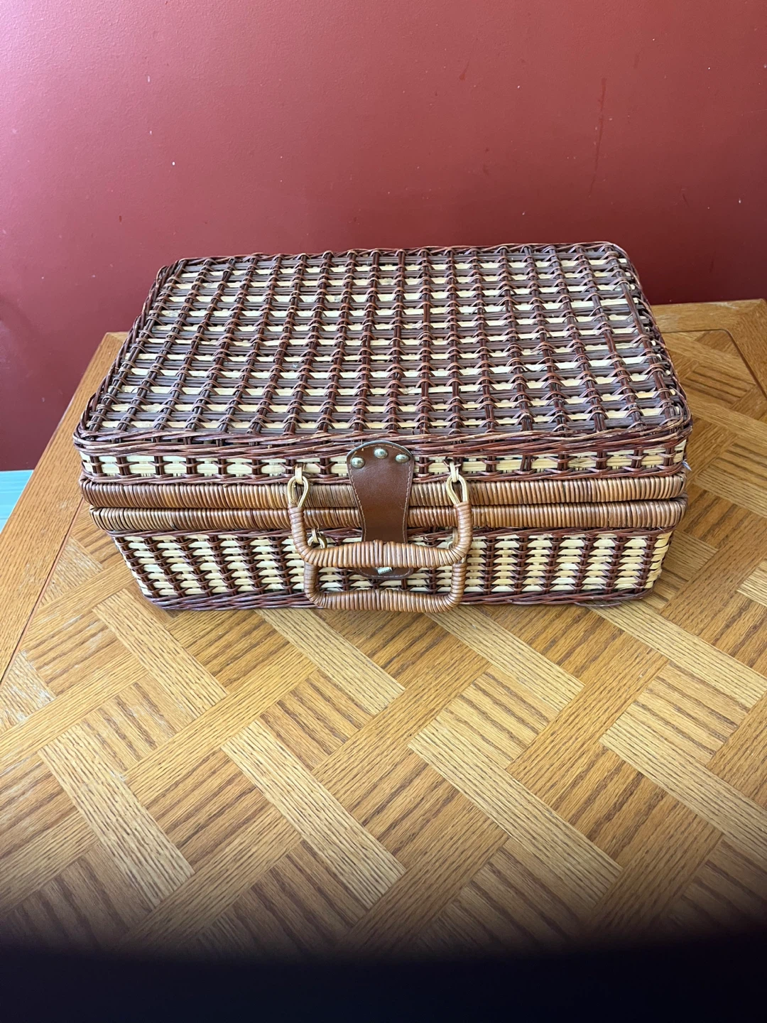 Wicker Picnic Basket with Blue Gingham Lining