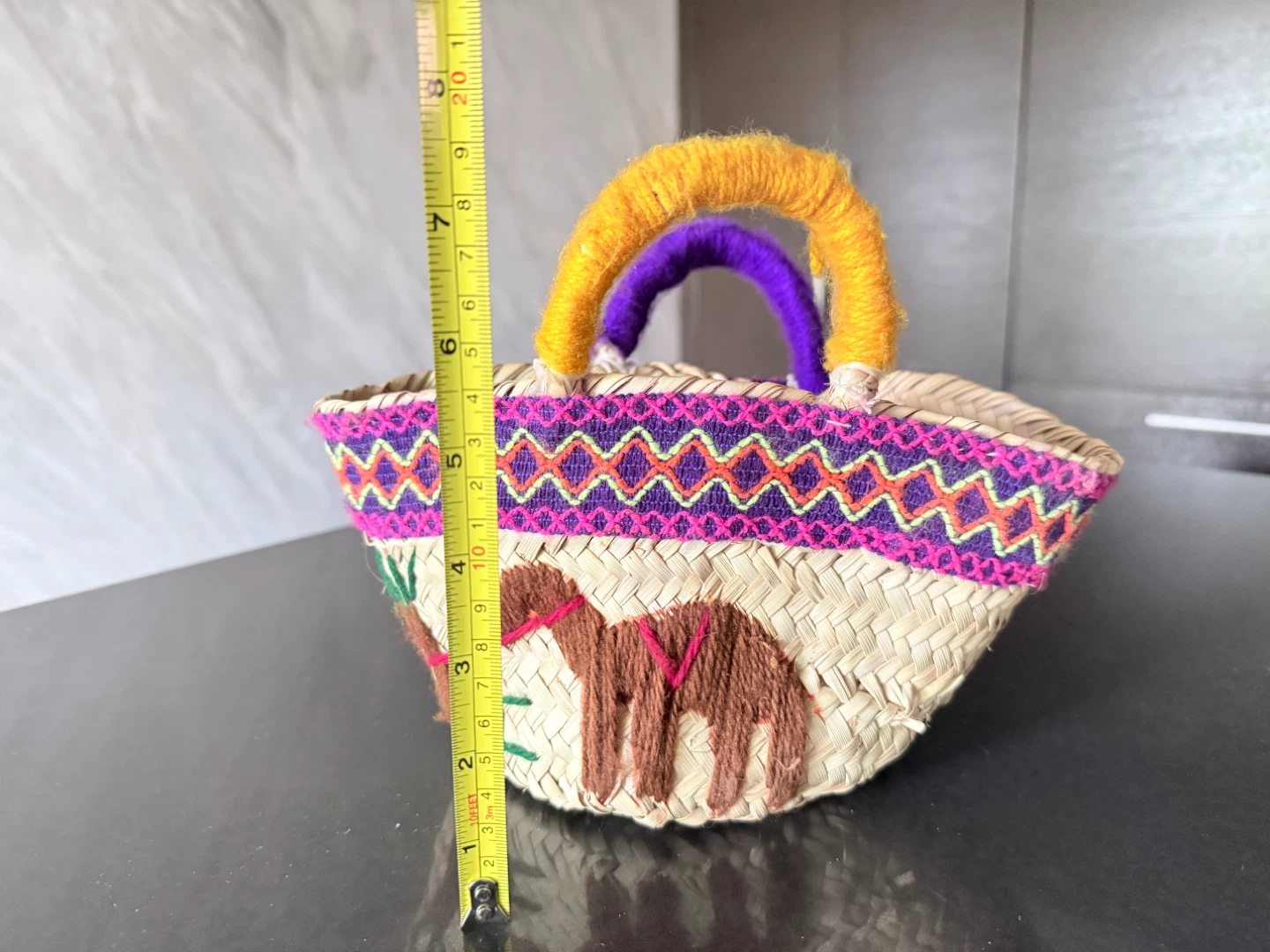 Straw Basket with Camel Embroidery - photo 3
