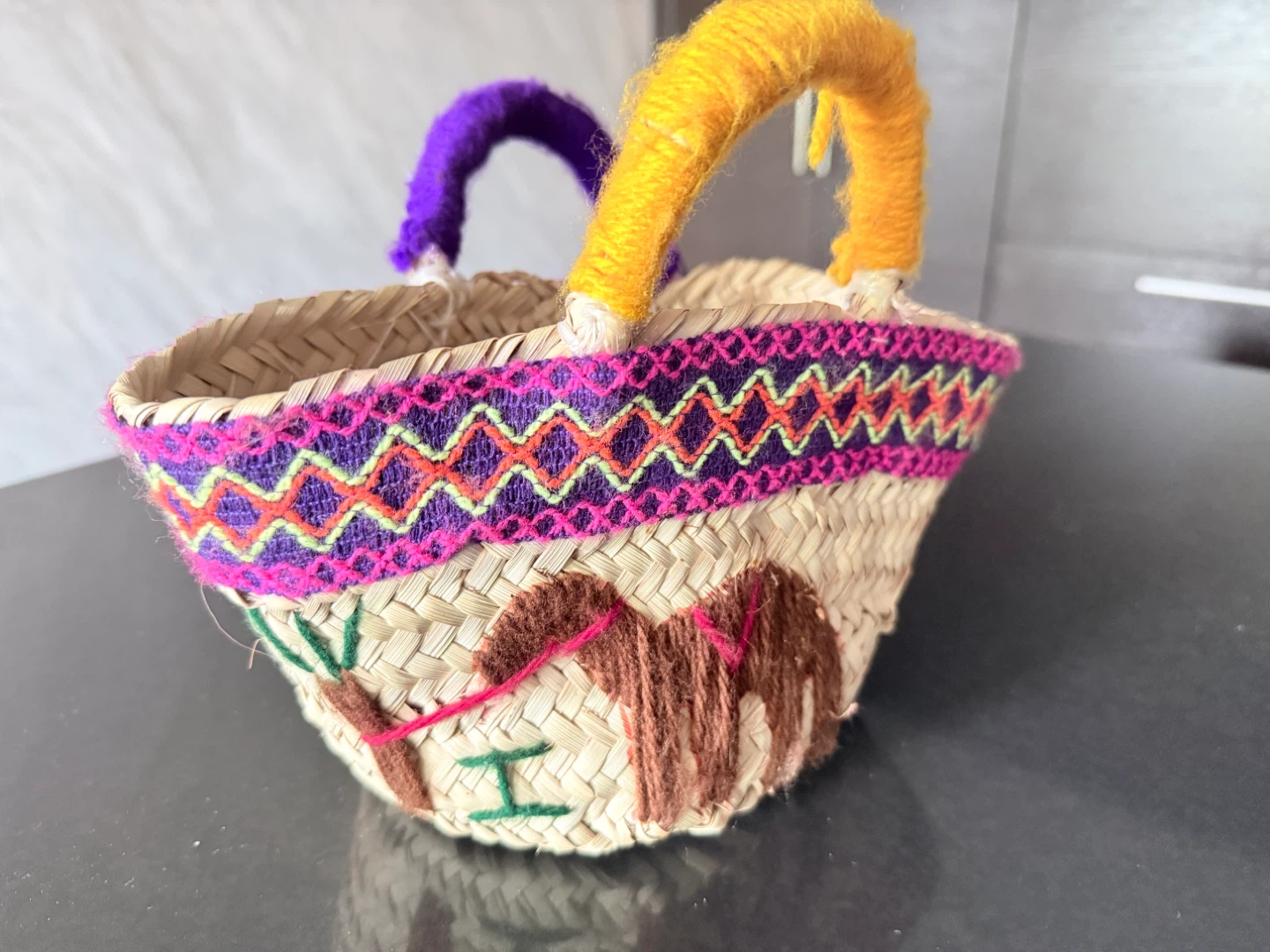 Straw Basket with Camel Embroidery