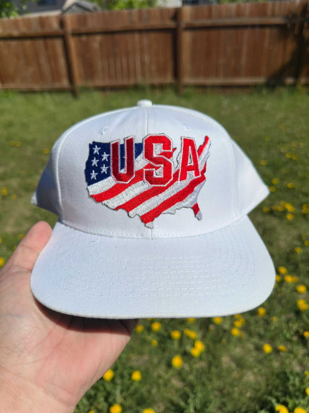 White USA Embroidered Baseball Cap