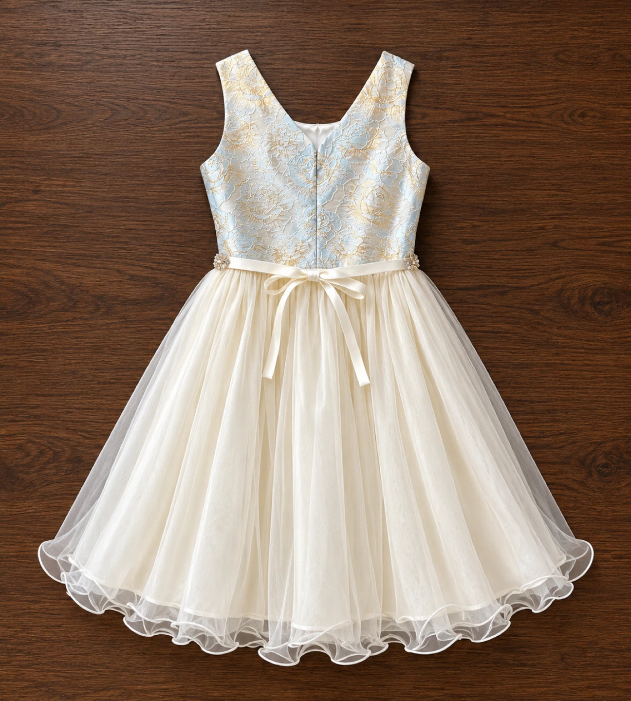 Girls Dress Cream and Blue Floral