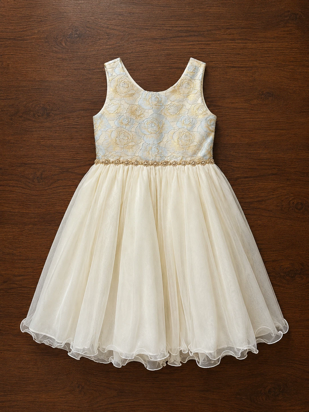 Girls Dress Cream and Blue Floral - photo 2