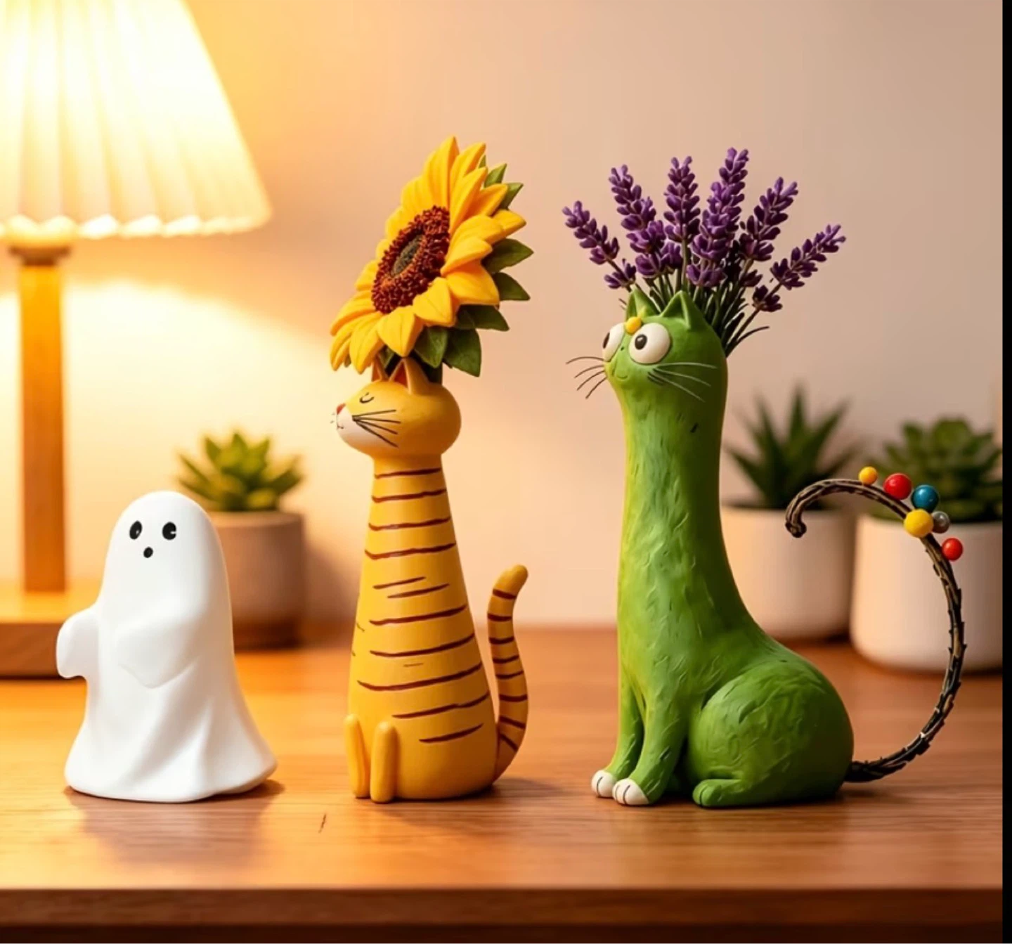 Cute Ghost Holding Pink Pumpkin Figurine - photo 2