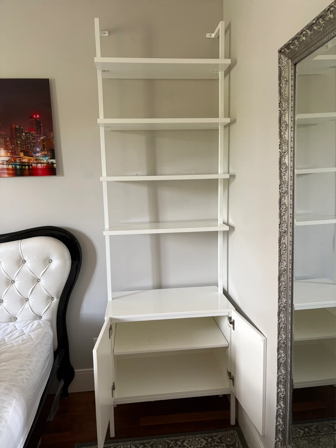 2 White Ladder shelves with Cabinet and desktop - photo 2