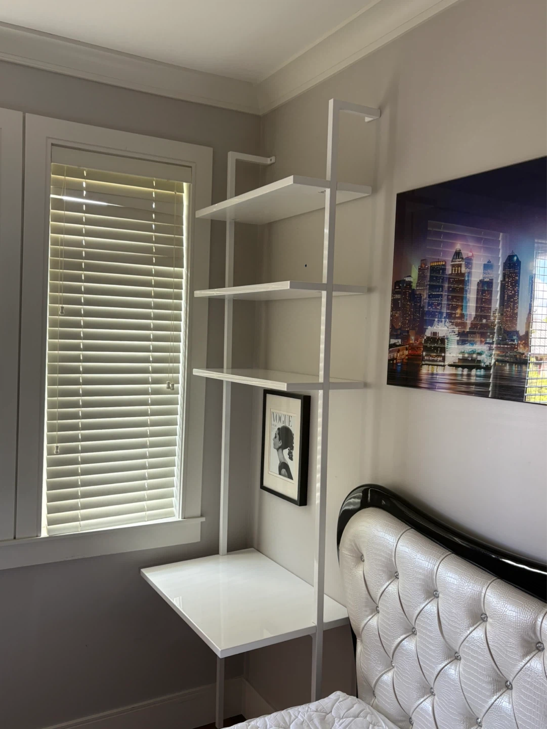 2 White Ladder shelves with Cabinet and desktop - photo 5