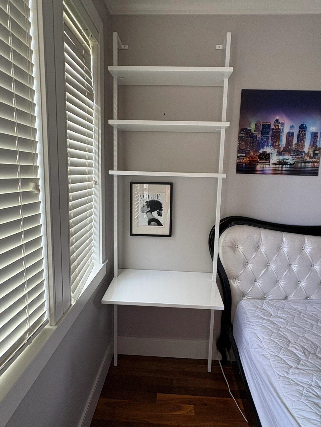 2 White Ladder shelves with Cabinet and desktop - photo 4