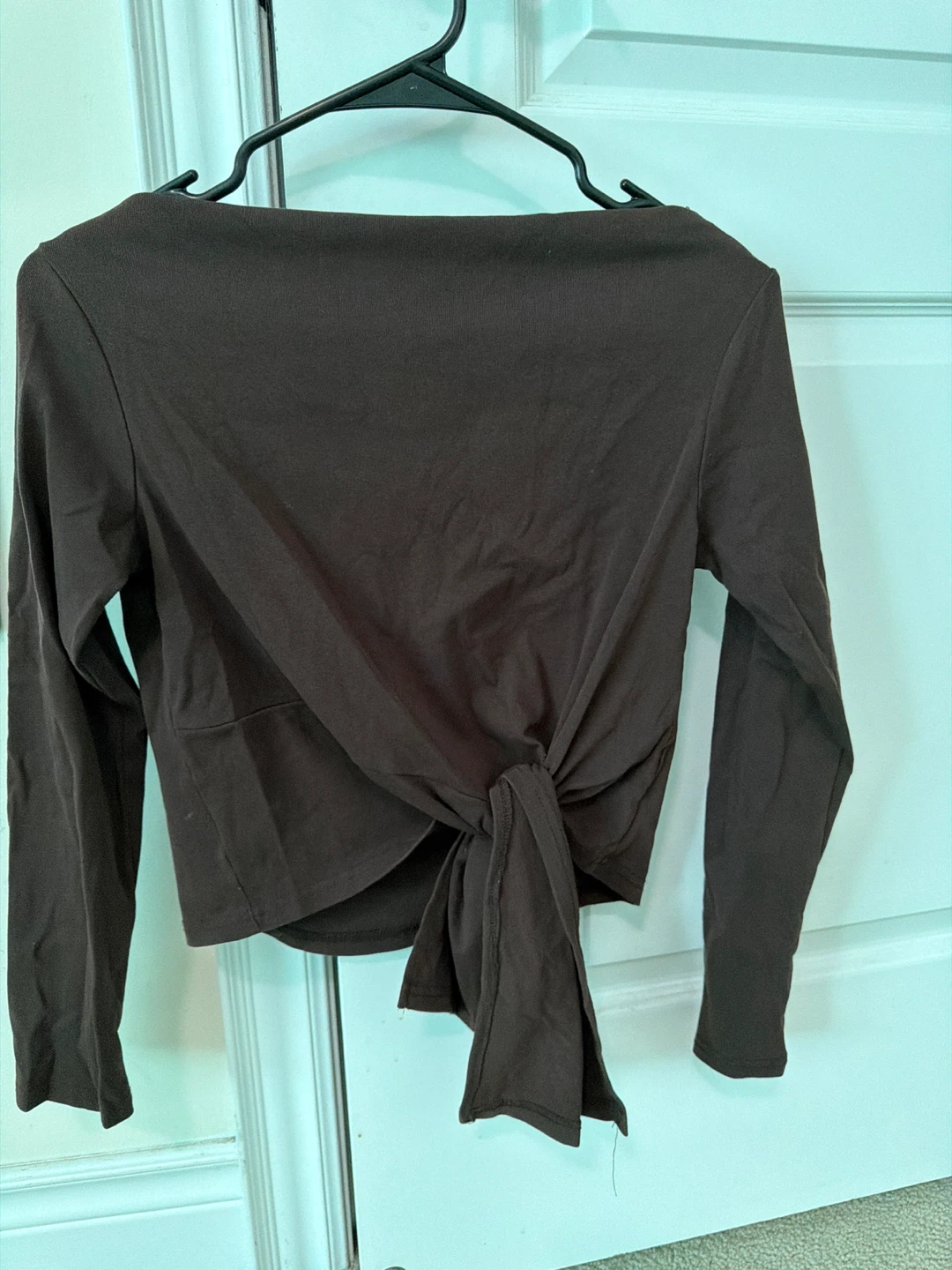 Brown Tie-Front Long Sleeve Top