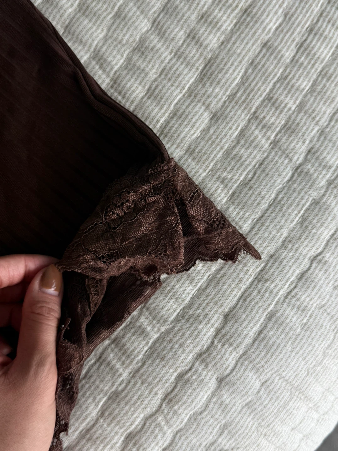 Brown Ribbed Camisole with Lace Trim - photo 3