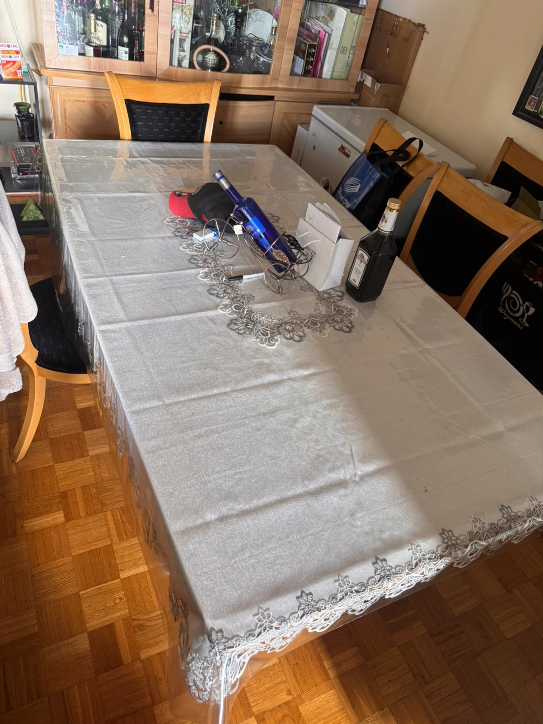 Display Cabinet with Glass Doors with table with 8 seats