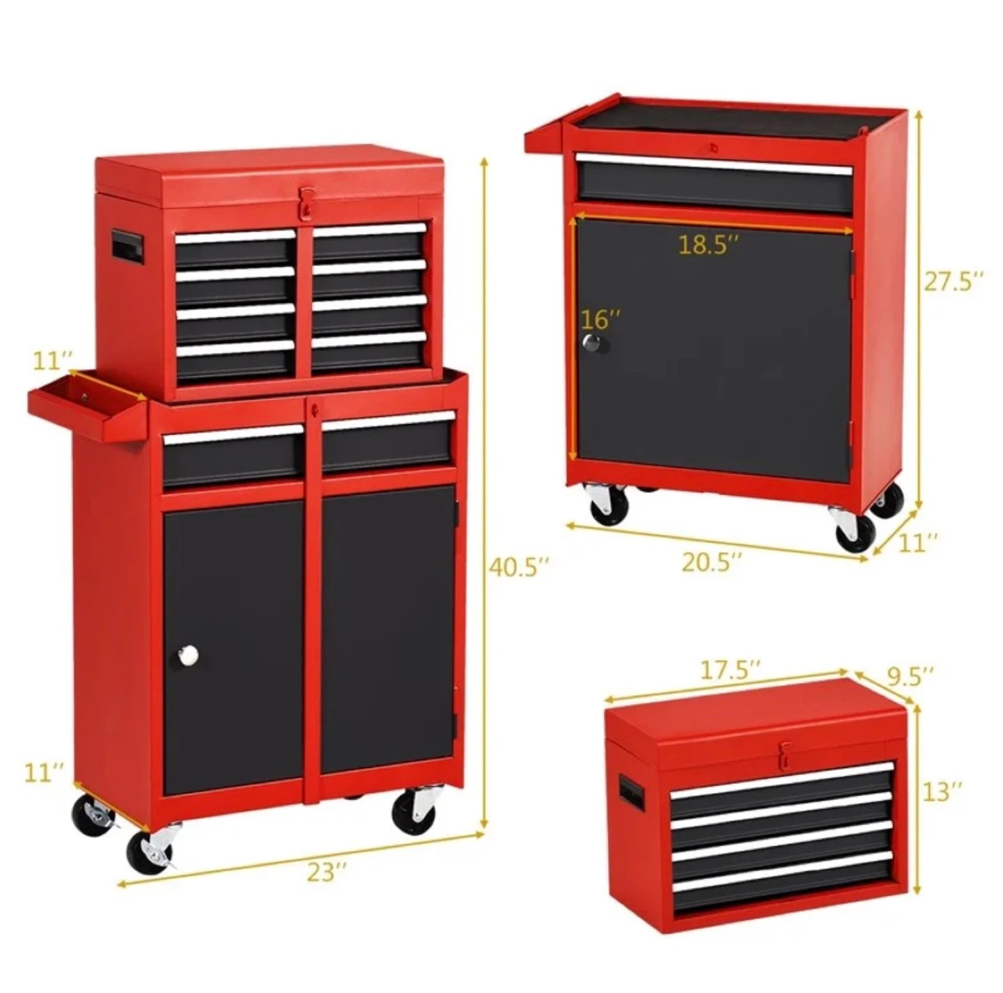 Rolling Tool Chest Cabinet - 5 Drawers, Red/Black Metal Storage - photo 4