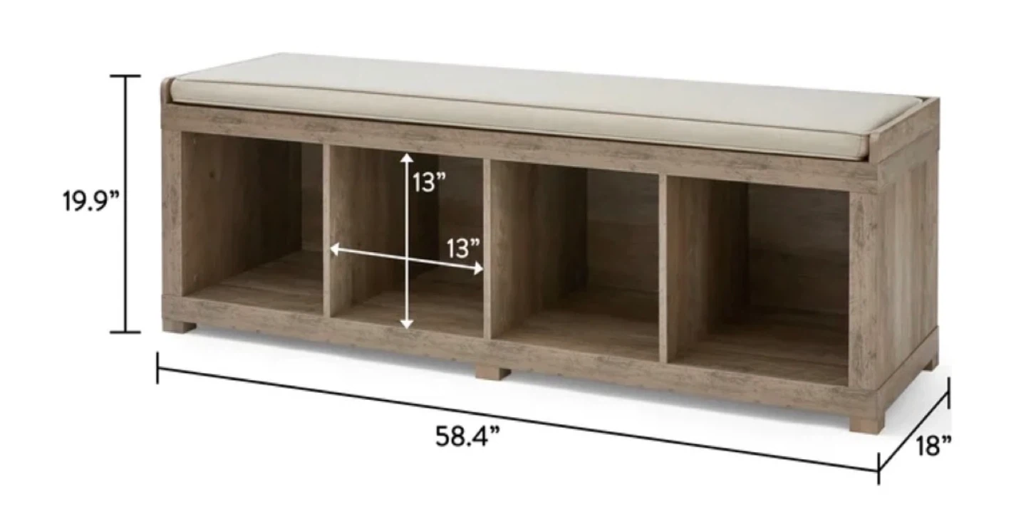 Rustic Gray Storage Bench with Cushion