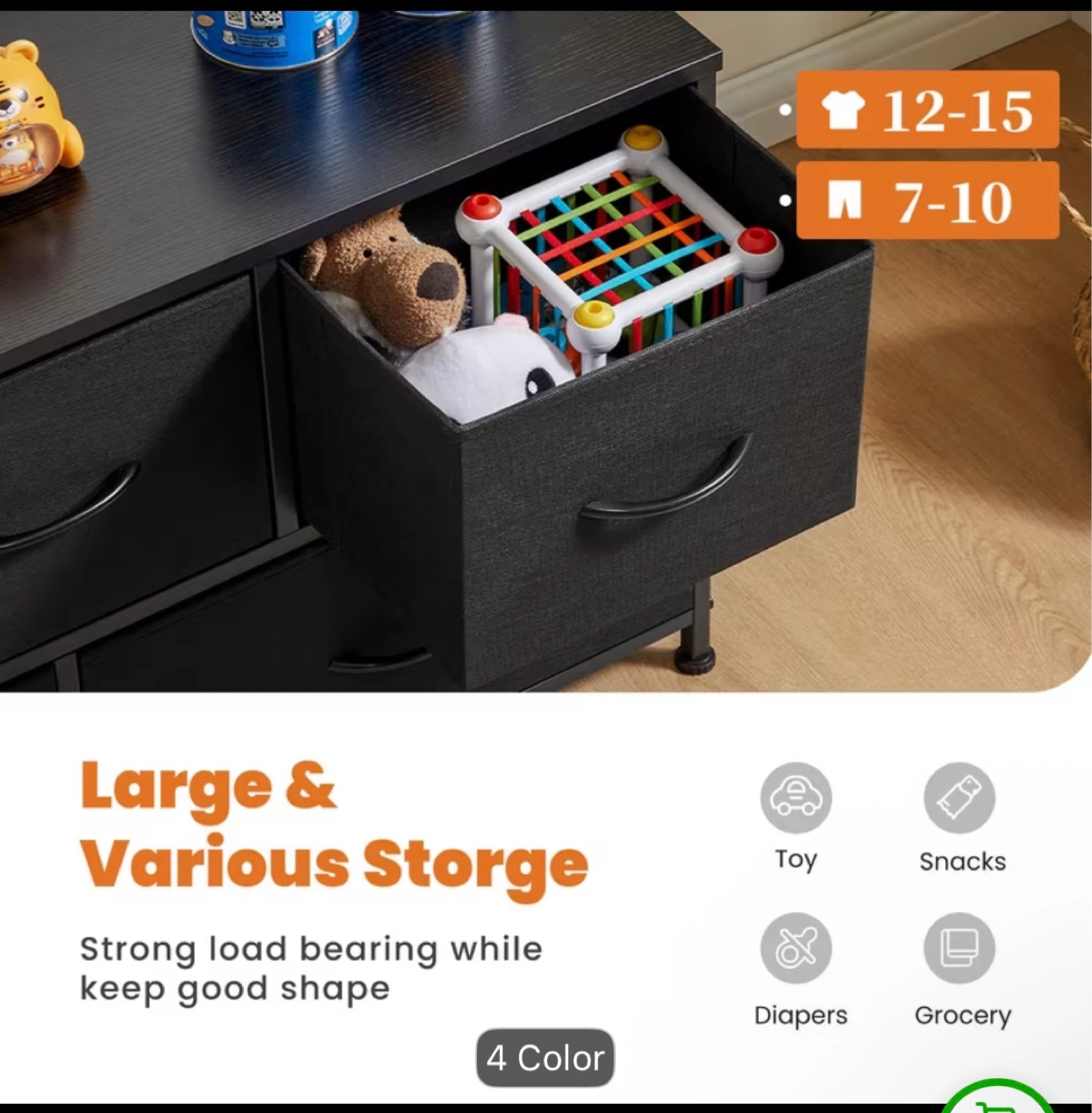 Black 5-Drawer Fabric Dresser - photo 3