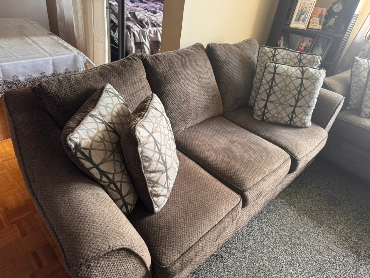 Brown Sofa with Accent Pillows