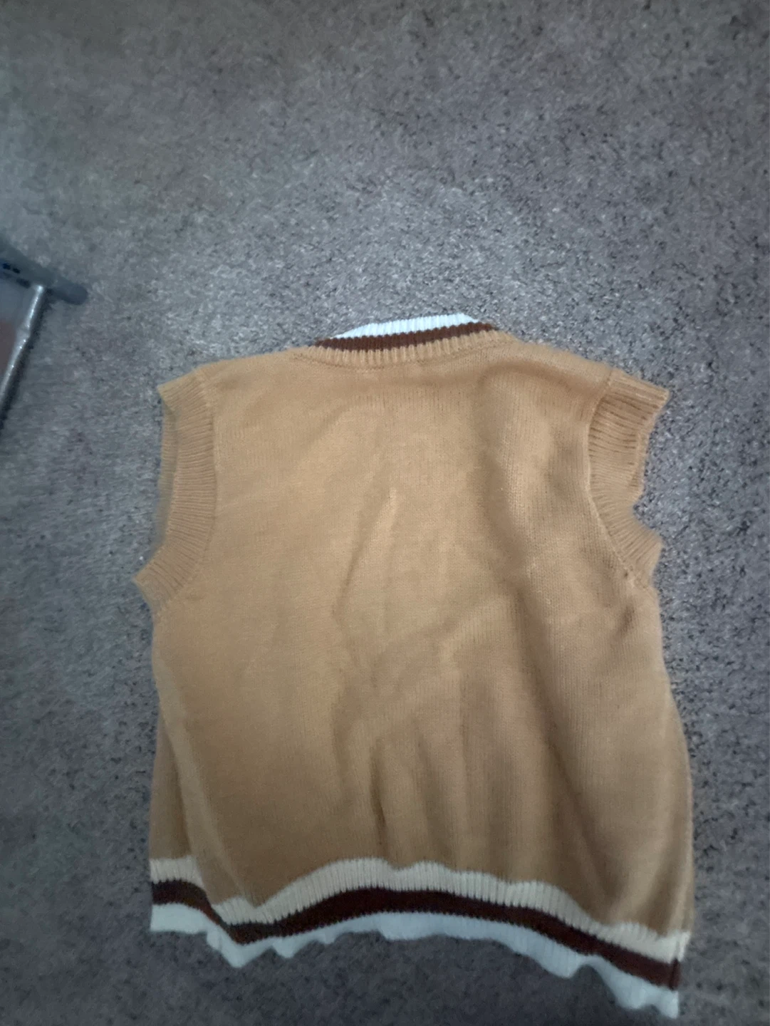 Tan Sweater Vest with Stripes and Buttons - photo 2