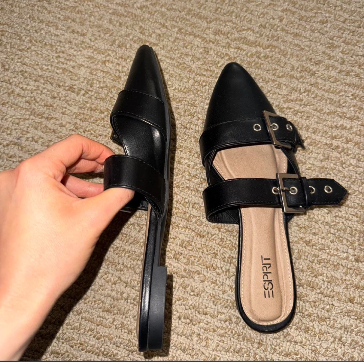 Esprit Black Mules with Buckle Detail