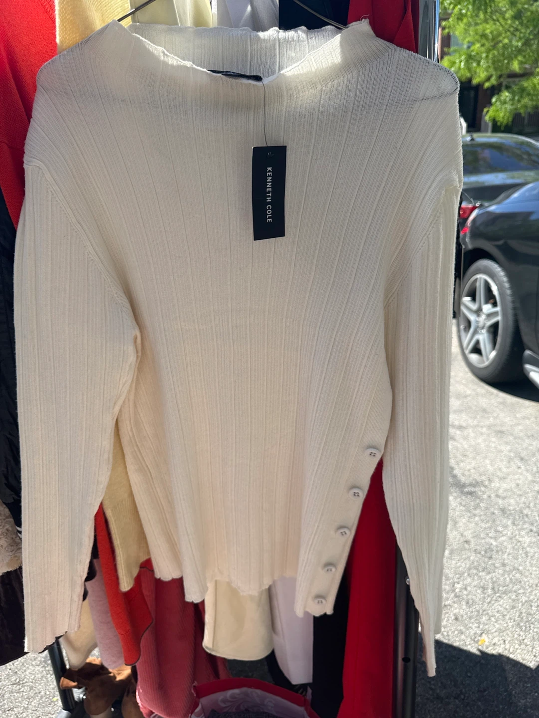 Cream Ribbed Long Sleeve Top