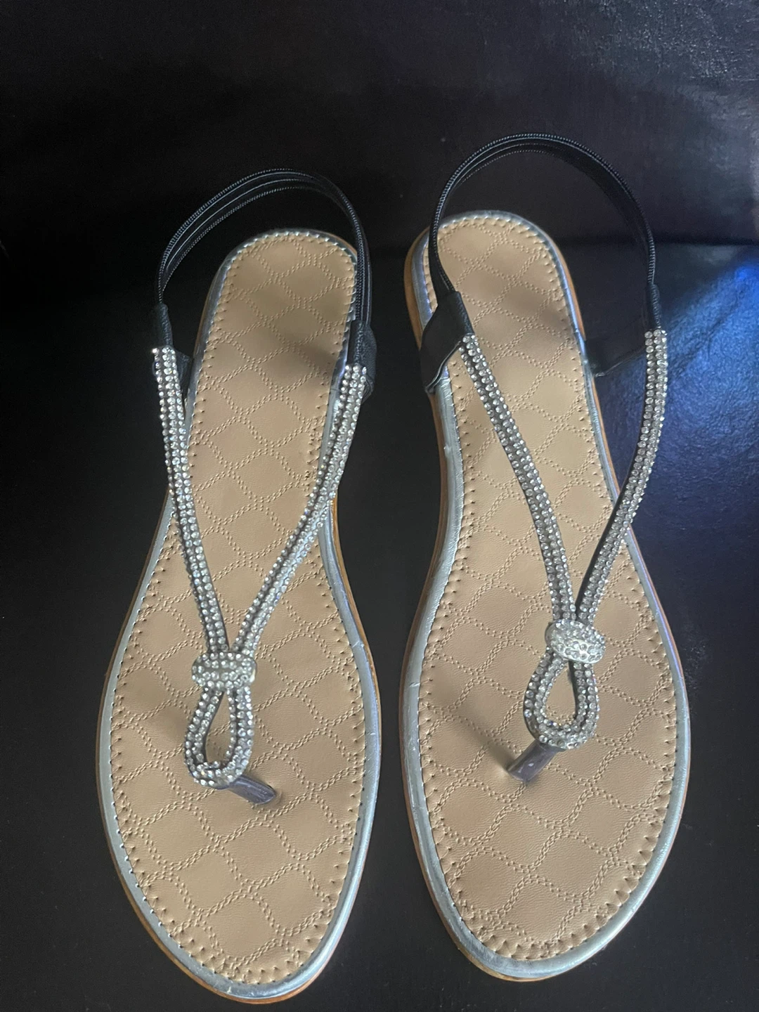 Women's Black Rhinestone Thong Sandals Size 41