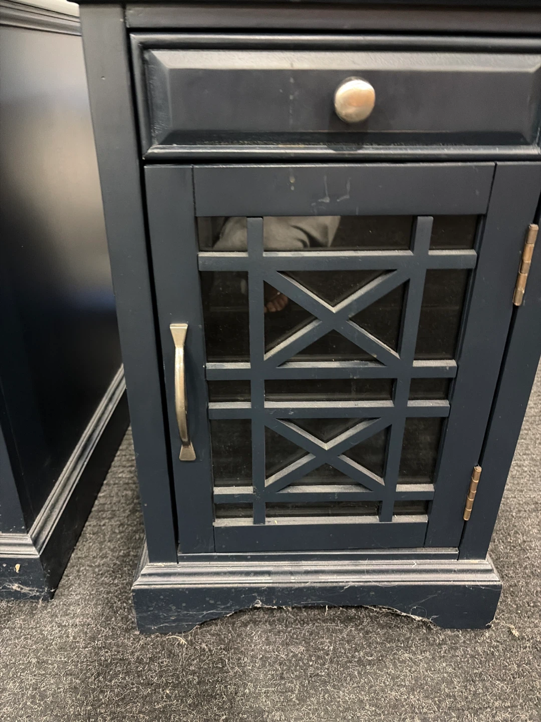 Dark Blue Nightstand with Drawer and Cabinet - photo 4