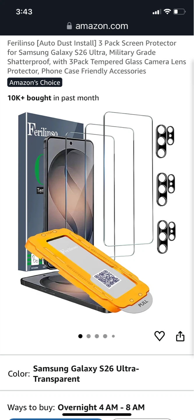 Ferilinsso 3 Pack Screen Protector for Samsung Galaxy S26 Ultra