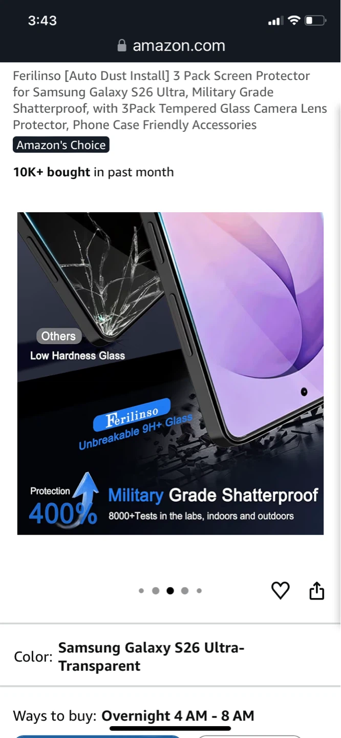 Ferilinsso 3 Pack Screen Protector for Samsung Galaxy S26 Ultra - photo 3