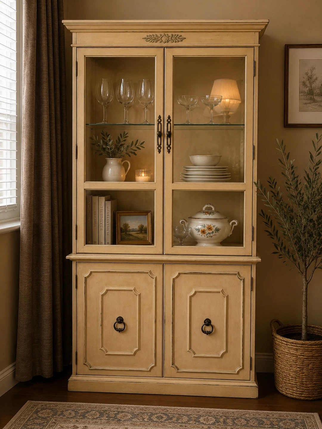 Display Cabinet with Glass Doors and Storage Below