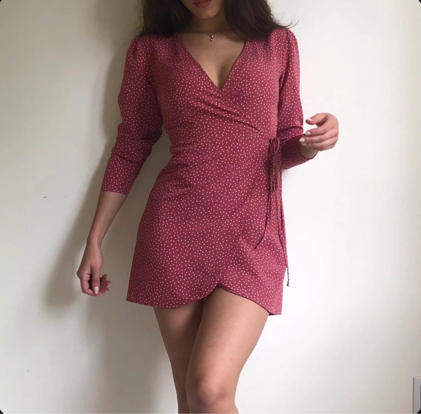 Pink polka dot wrap dress - photo 2