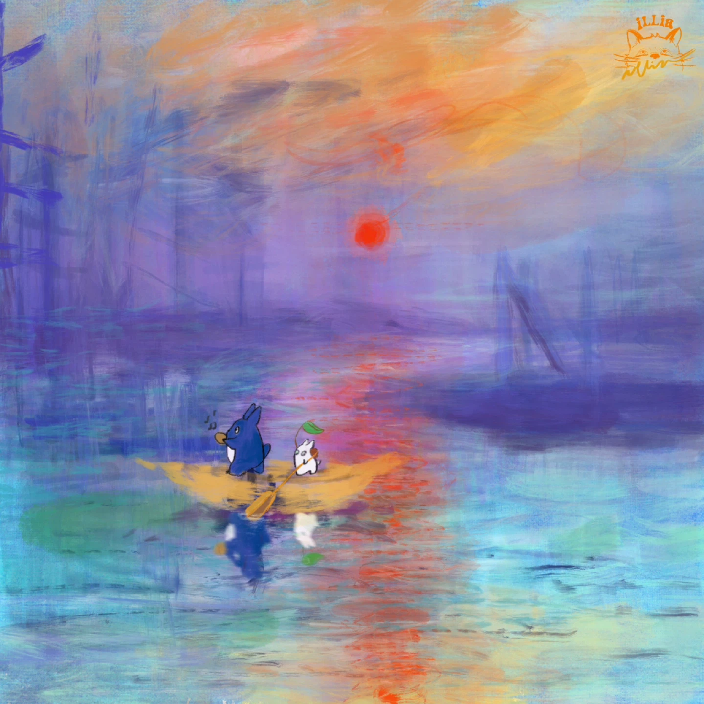 Claude Monet x Totoro Original Art Print - 8”x8” - photo 2