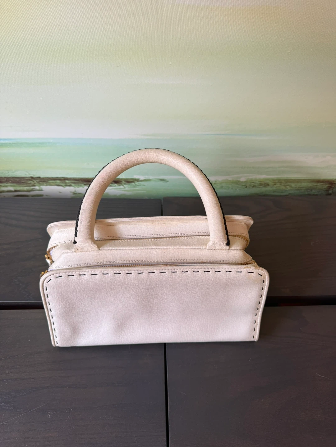 Designer White Leather Satchel Handbag - photo 2