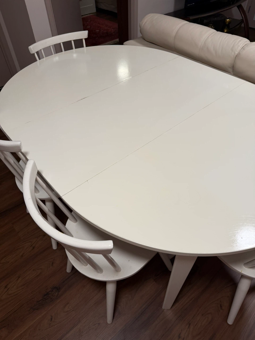 White Oval Extendable Dining Table with 4 Chairs - photo 2