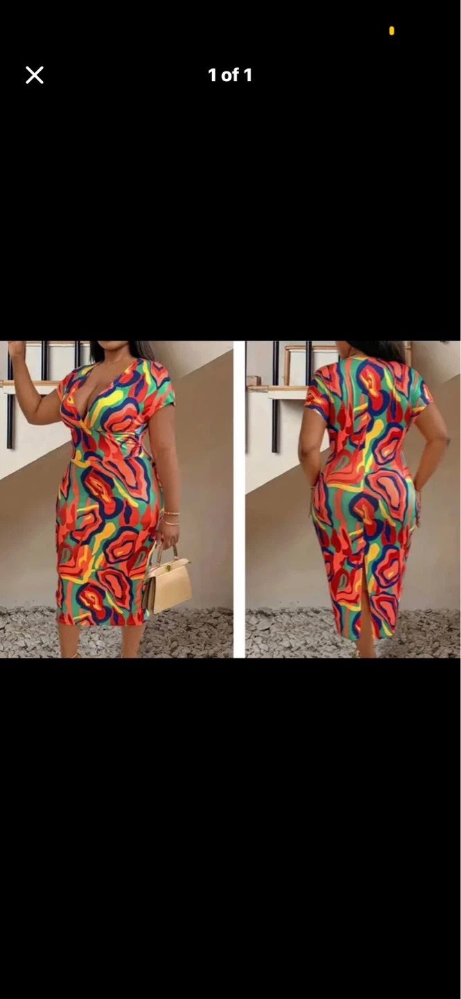 Plus size Abstract Print V-Neck Dress. Size 1XL