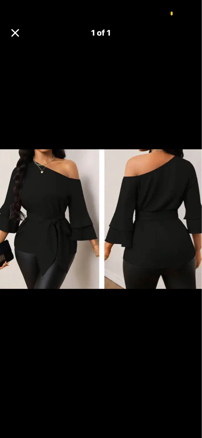 Plus size Black Off-the-Shoulder Blouse with Tie. Size 1XL
