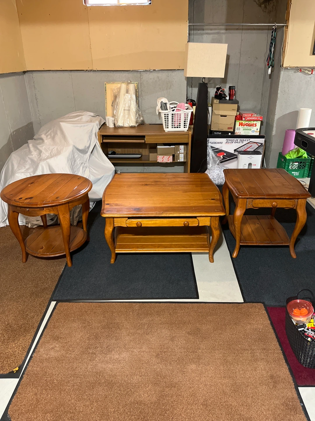 Set of 3 solid wood tables
