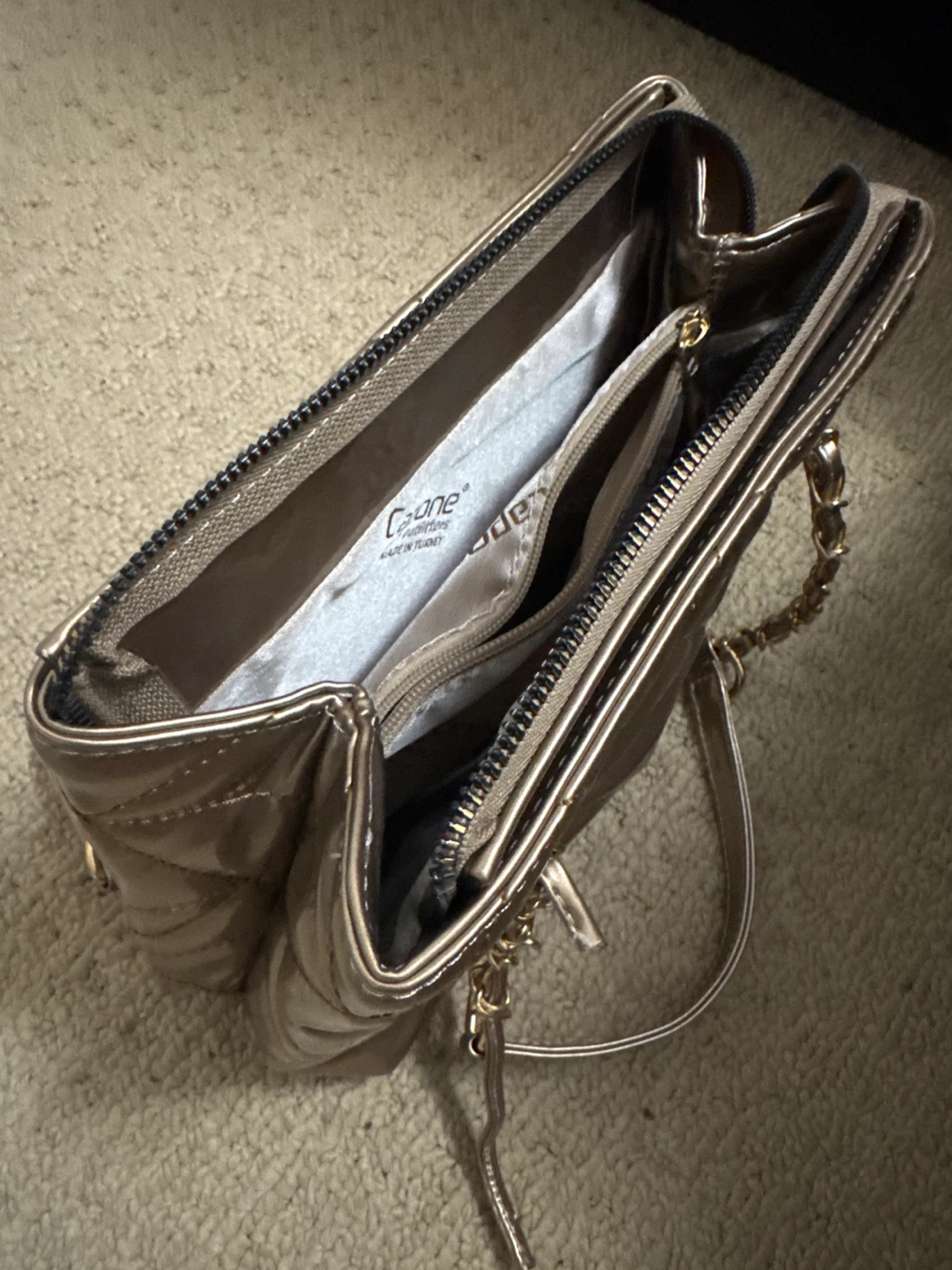 Rose gold handbag with compartments - photo 2