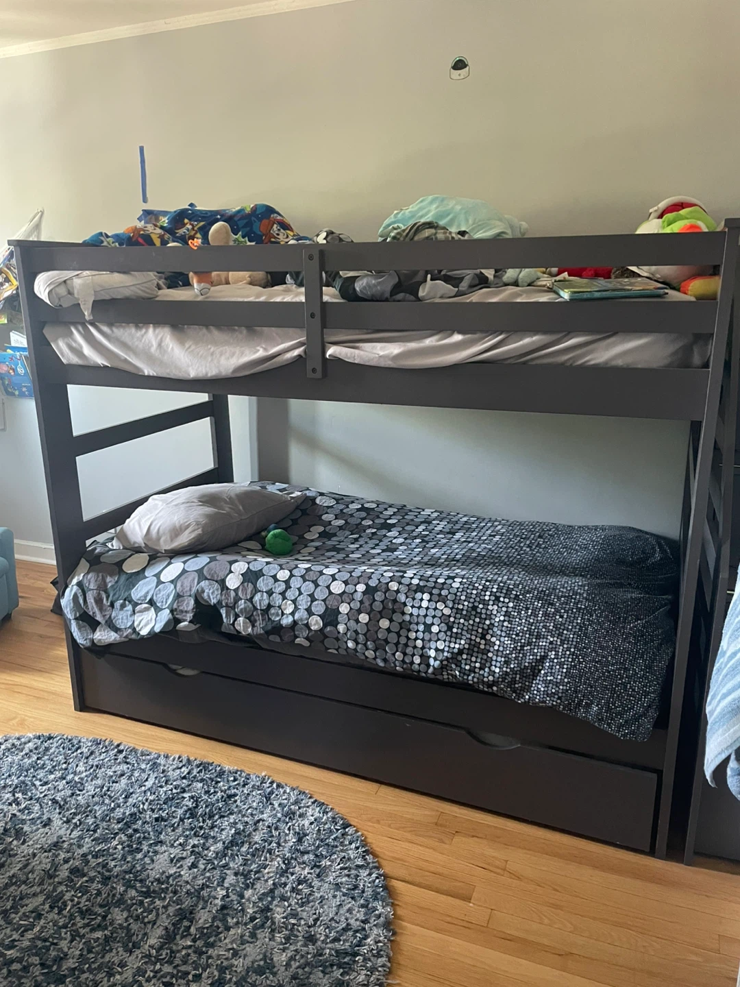 Gray Twin Bunk Bed with Storage Stairs and Trundle