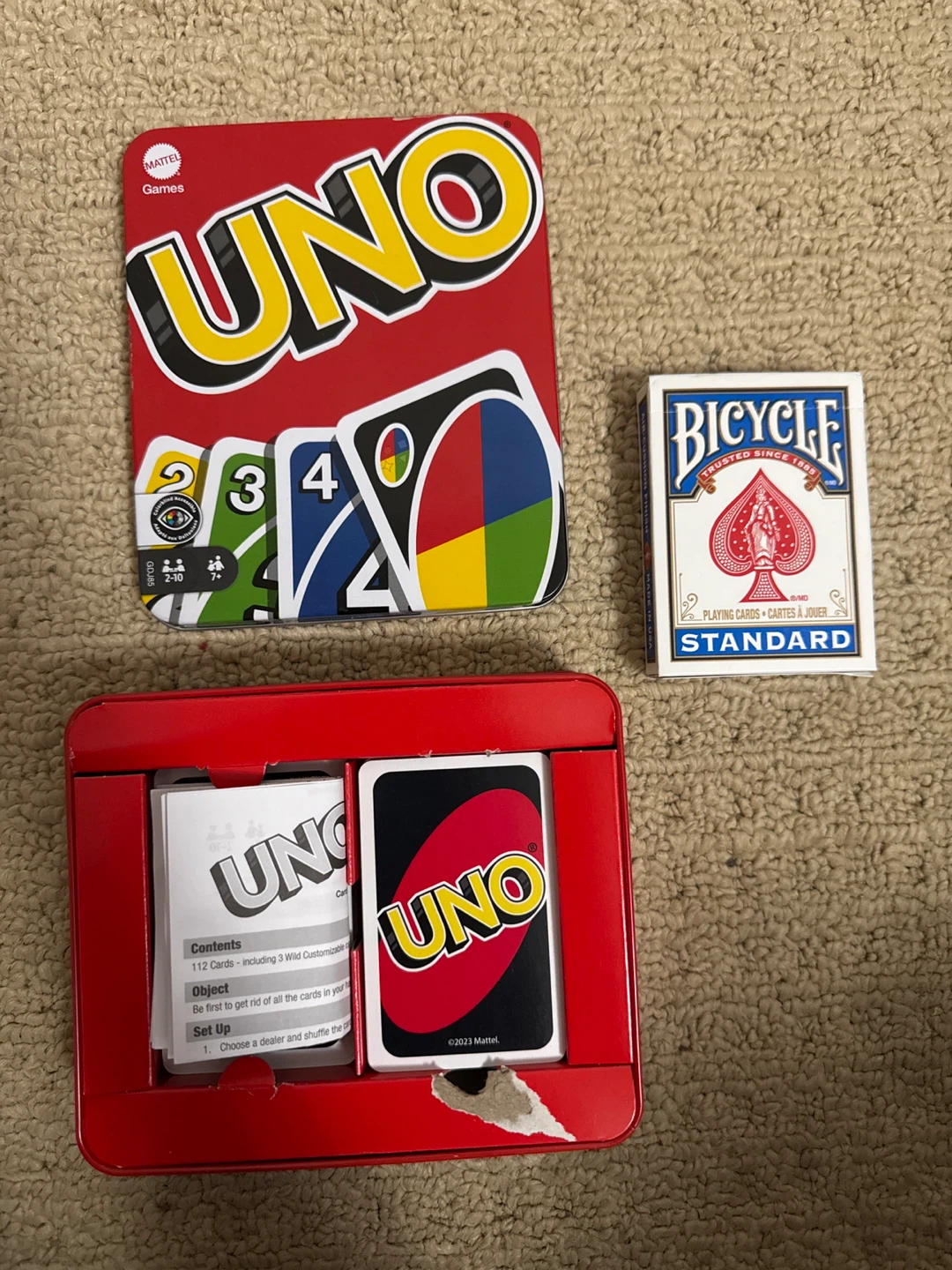 UNO Card Game in Tin with Bicycle Standard Deck