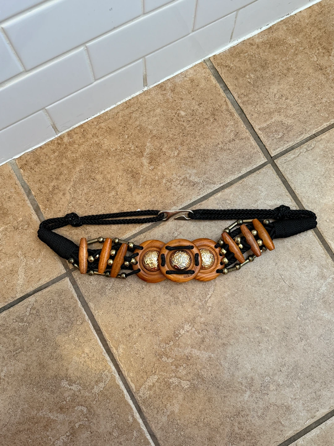 Vintage Boho Beaded and Wood Belt