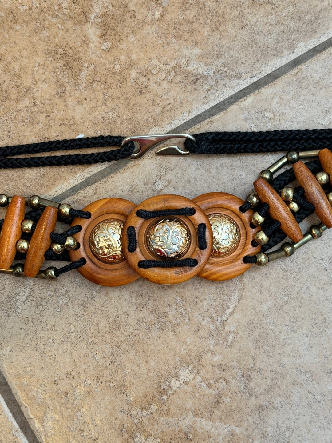 Vintage Boho Beaded and Wood Belt - photo 2