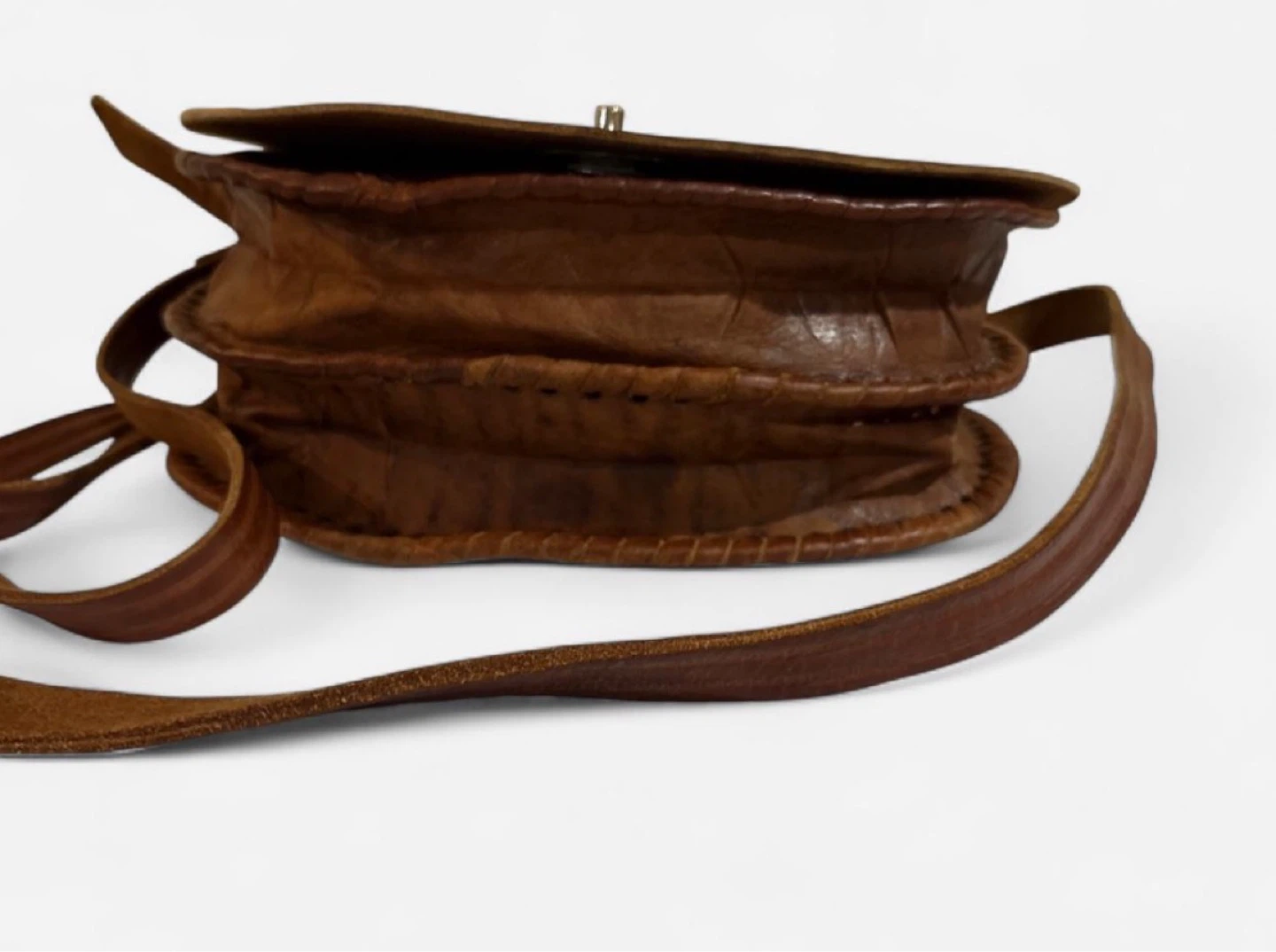 Brown  New Handmade Leather Crossbody Bag with Embossed Design - photo 5
