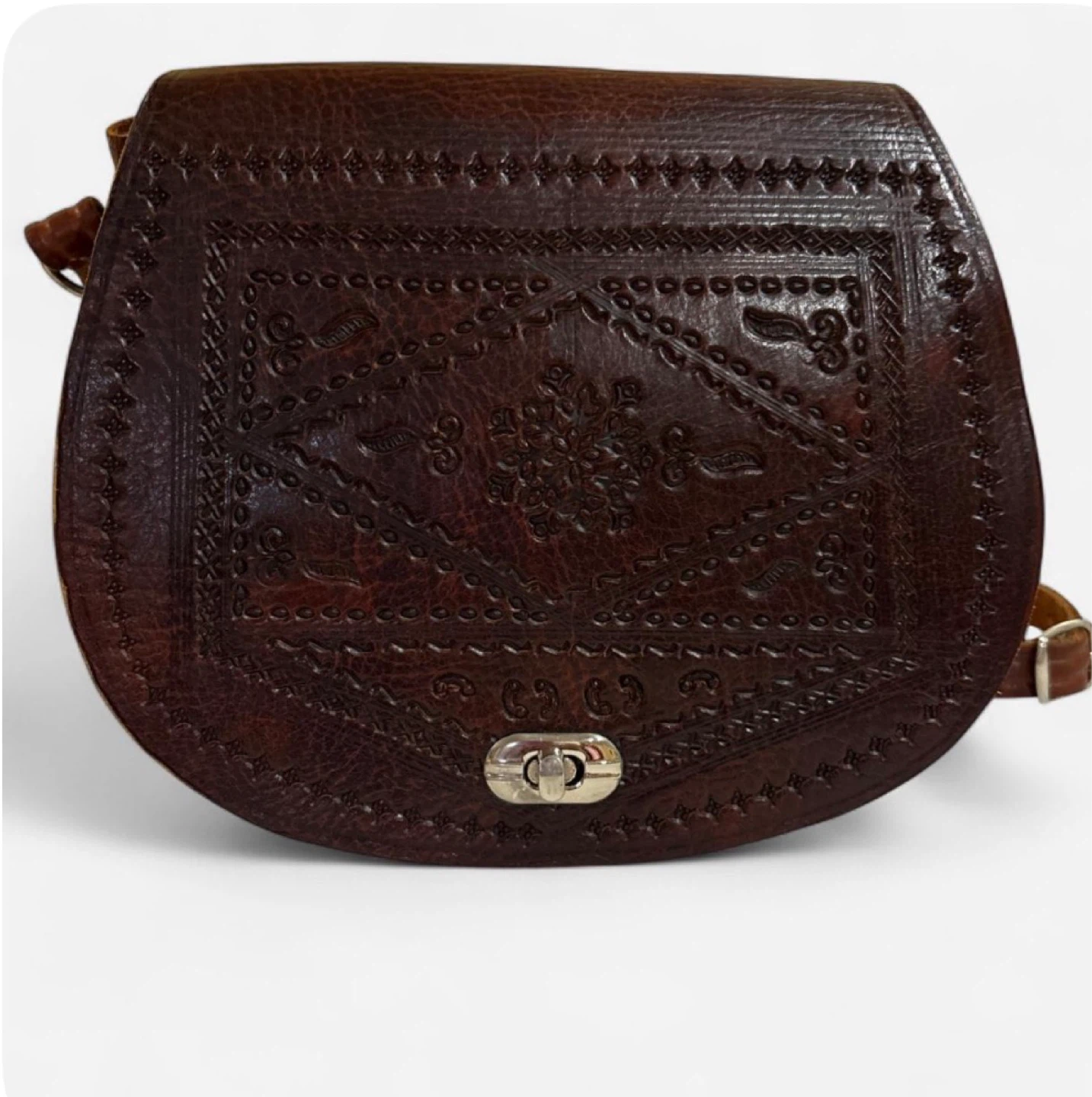 Brown  New Handmade Leather Crossbody Bag with Embossed Design