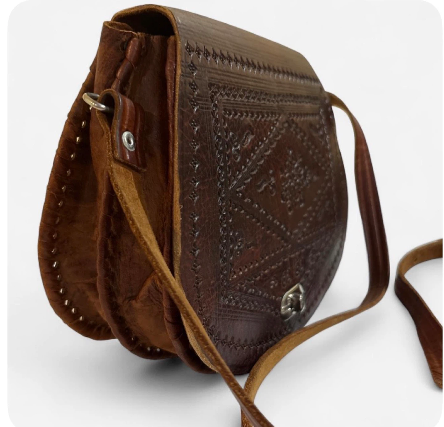 Brown  New Handmade Leather Crossbody Bag with Embossed Design - photo 2
