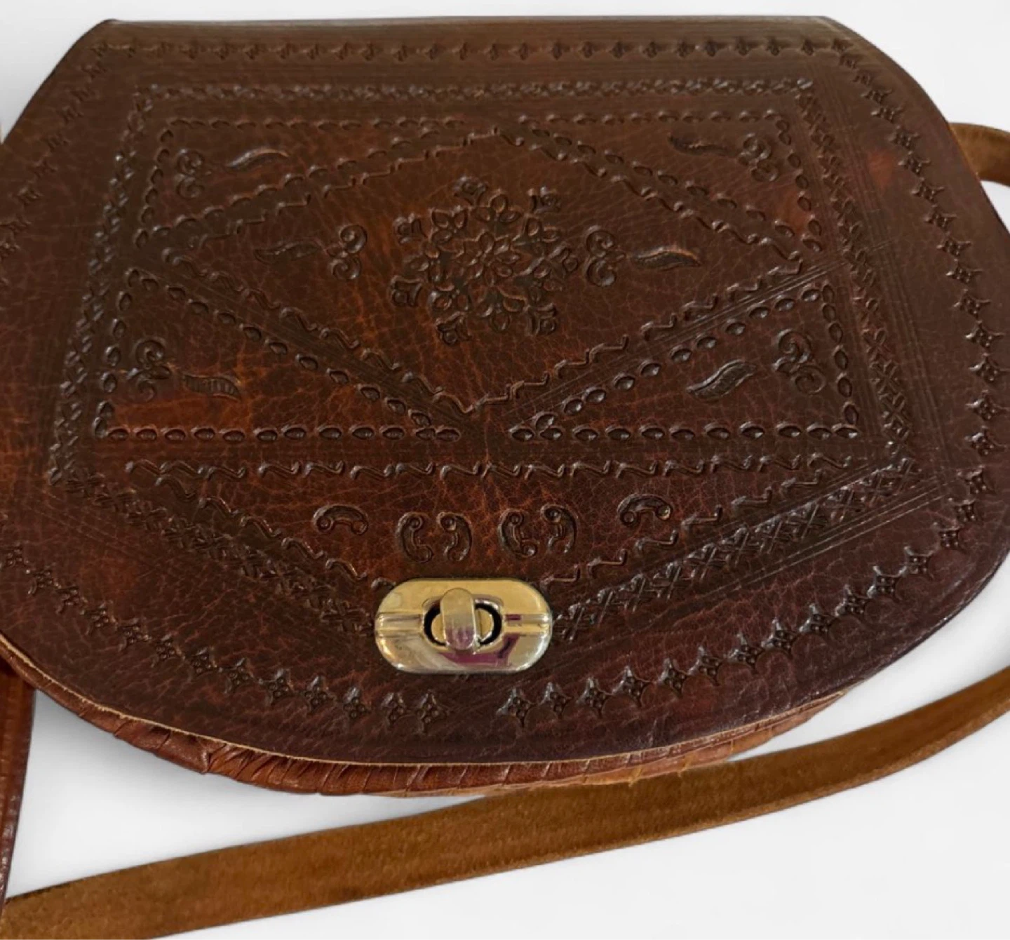 Brown  New Handmade Leather Crossbody Bag with Embossed Design - photo 4