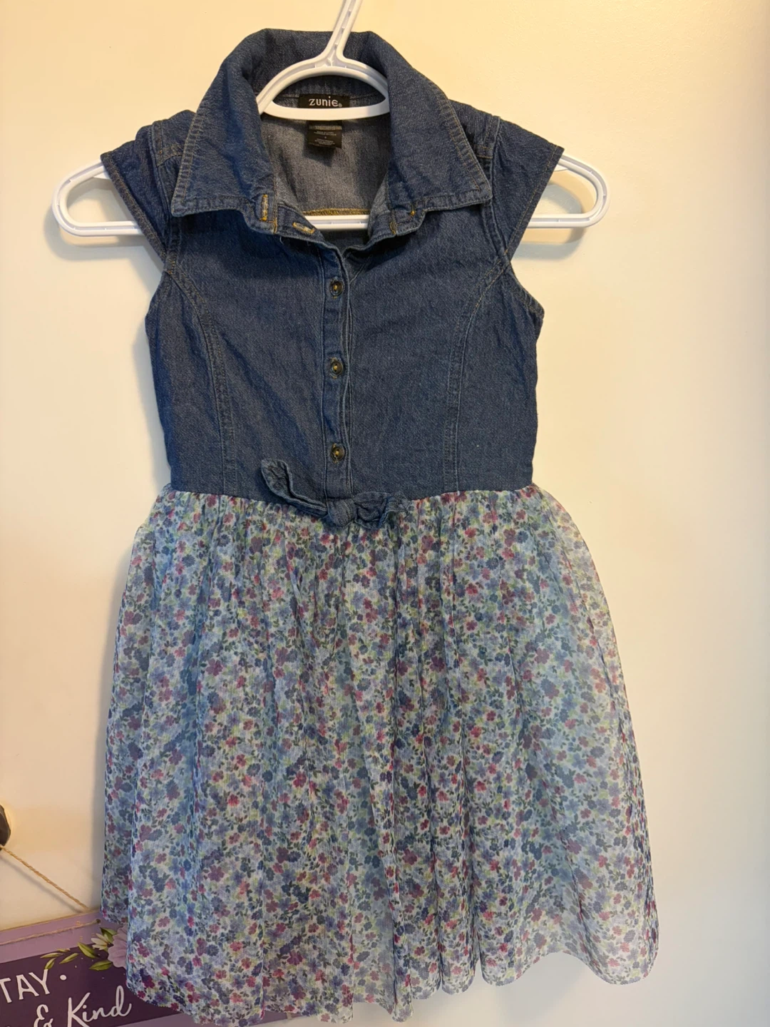 Zunie Girls Denim and Floral Dress - Size 8