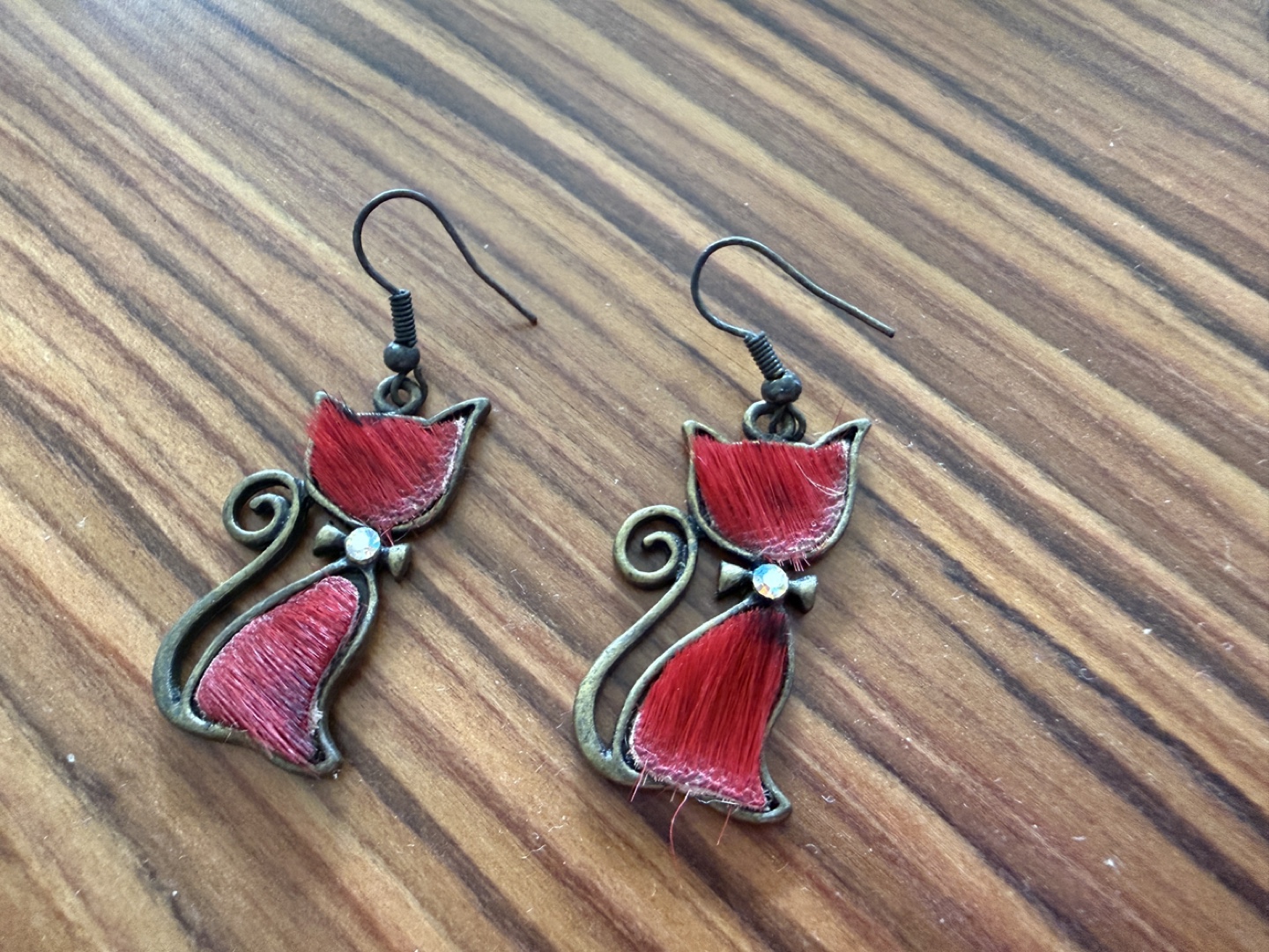 Cute Cat Earrings with Red Fur Accents