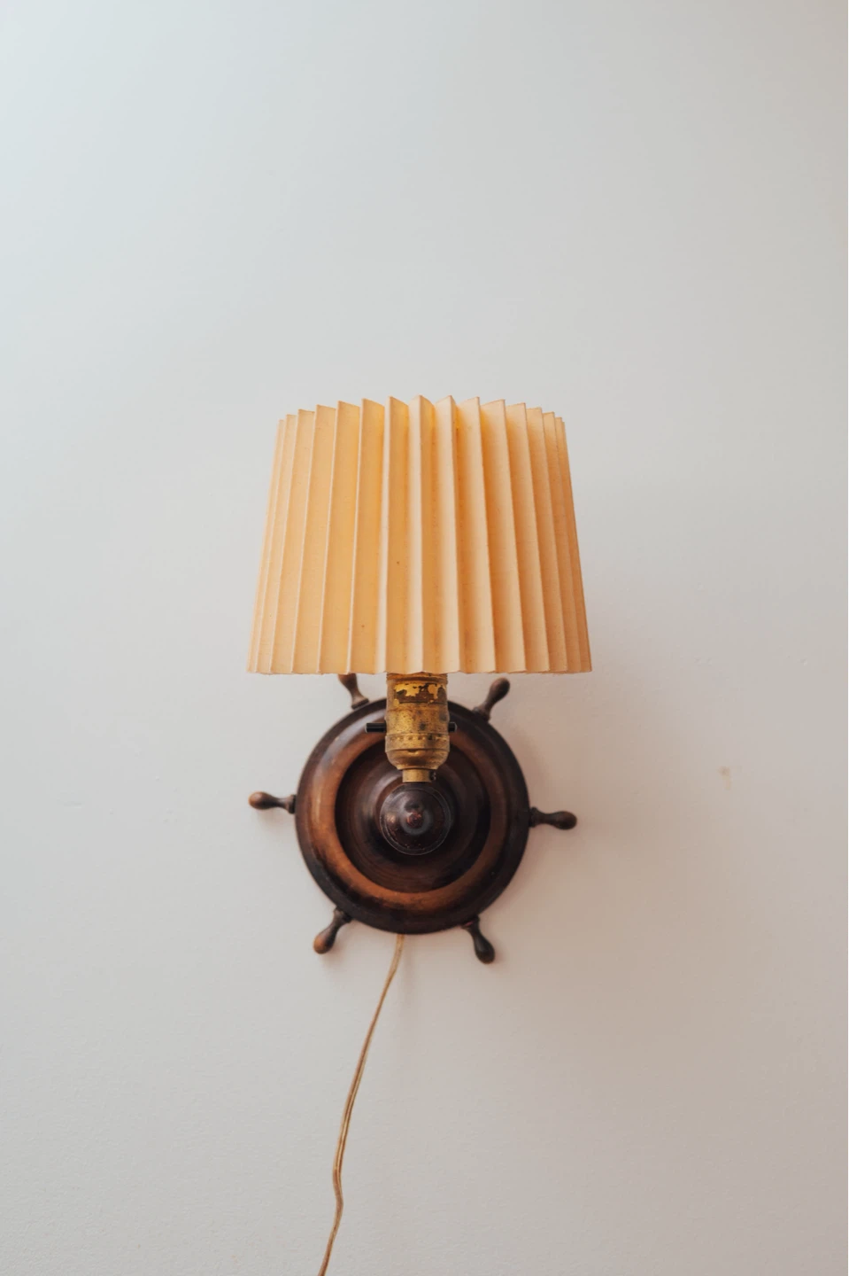 Nautical Vintage Wood Wall Sconce with Pleated Shade - photo 4