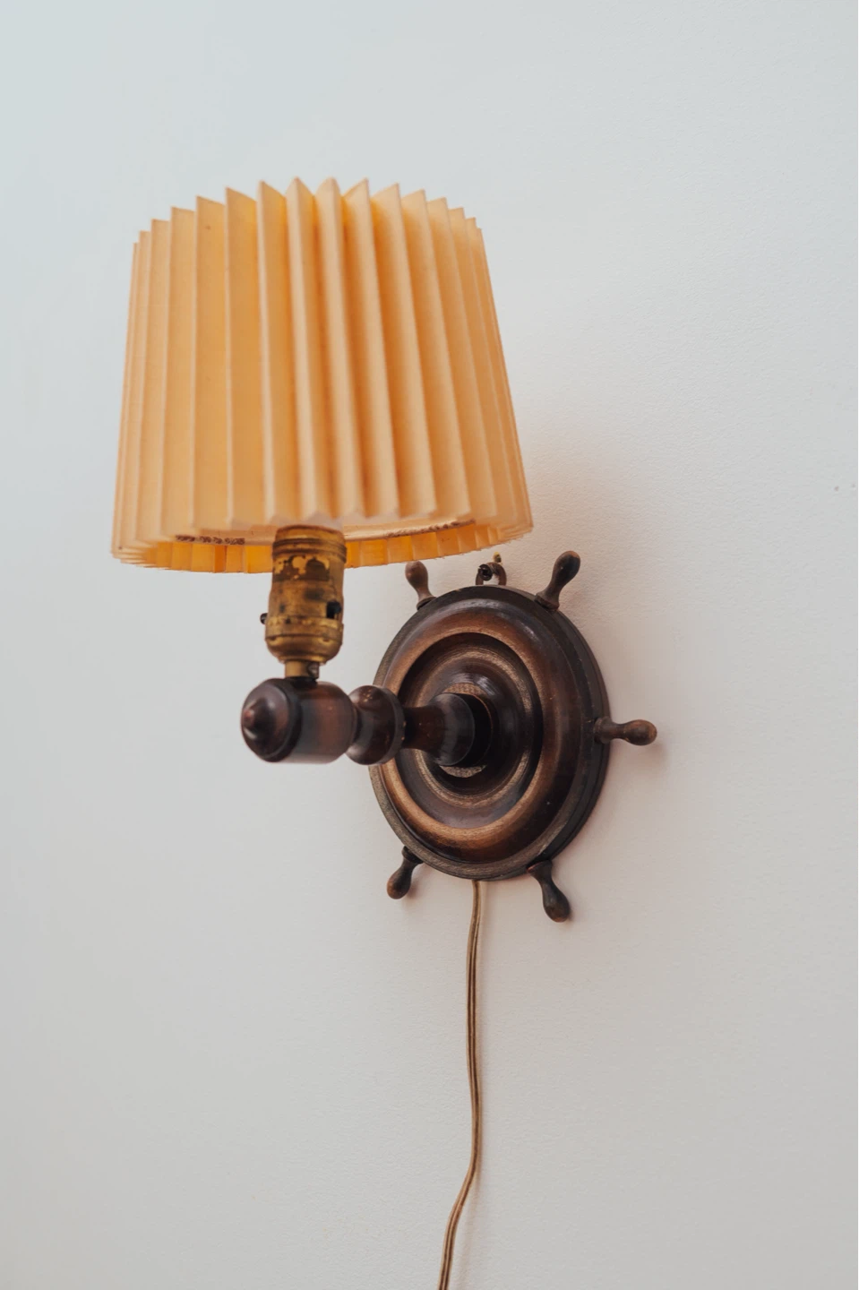 Nautical Vintage Wood Wall Sconce with Pleated Shade - photo 3