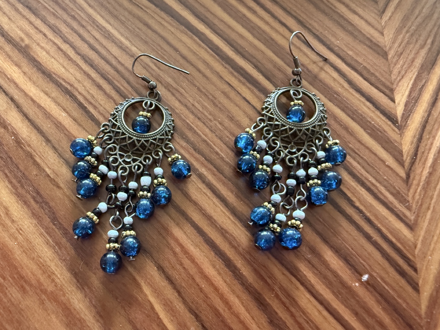 Blue Beaded Chandelier Earrings