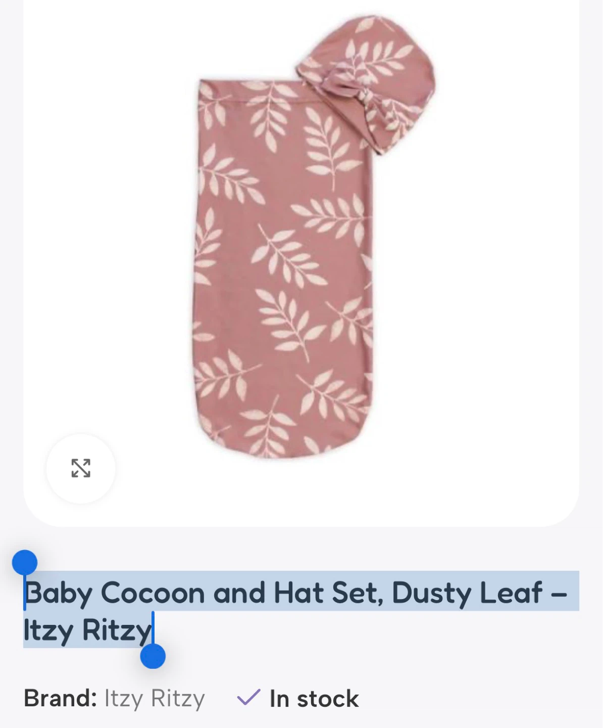 NIB Baby Cocoon & Hat Set Dusty Leaf – Itzy Ritzy swaddling - photo 3