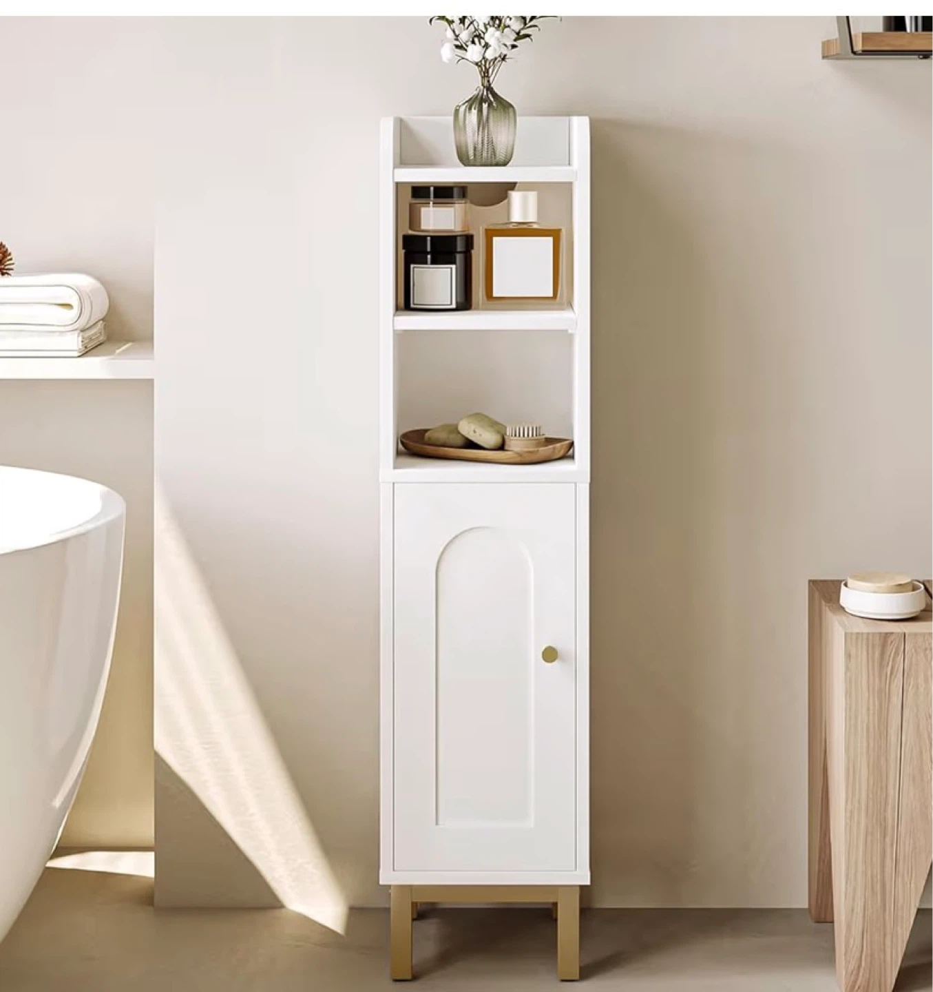 White Narrow Storage Cabinet with Door - photo 2